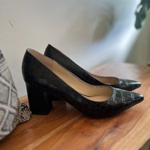 Marc Fisher - Leather Block Heel Pumps - Croc Finish